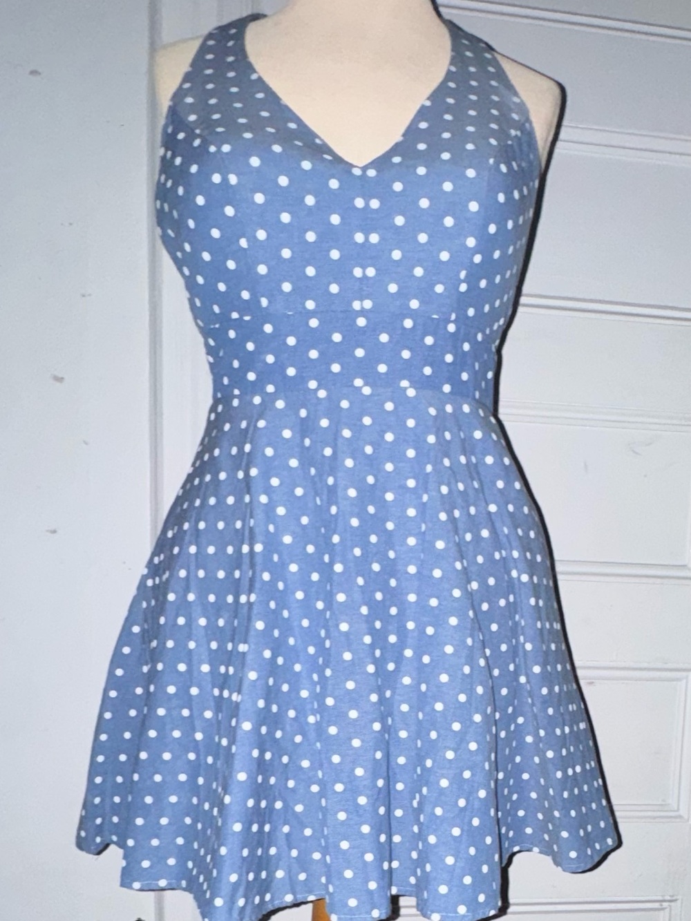 City Studio Blue Polka Dot Halter Dress - Classic Fit two pocket